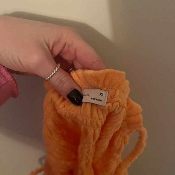 SO Top Artsy Babydoll Terry Island Orange Groovy Crop Smocked Ruffle Women's XL - Picture 4 of 4